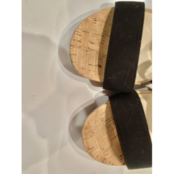 Bandolino Size 7 Open Cork Toe Elastic Strap Wedge Sandal Black - Picture 9 of 11